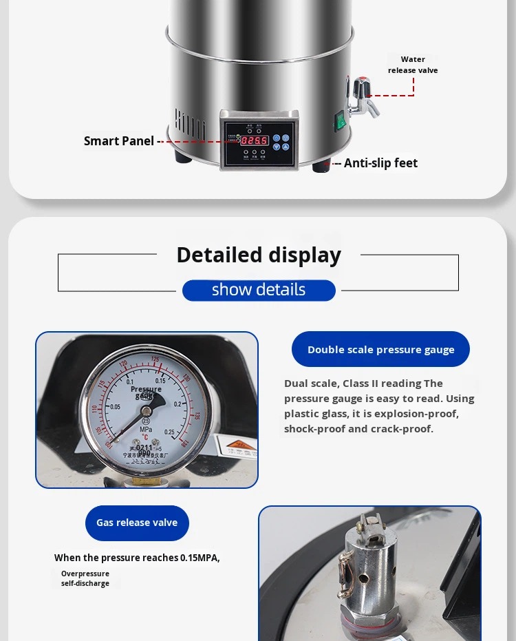 Portable Autoclave Dental Sterilizer 18L/24L Class B with Automatic Heating Stop and Alarm After Sterilization for Lab
