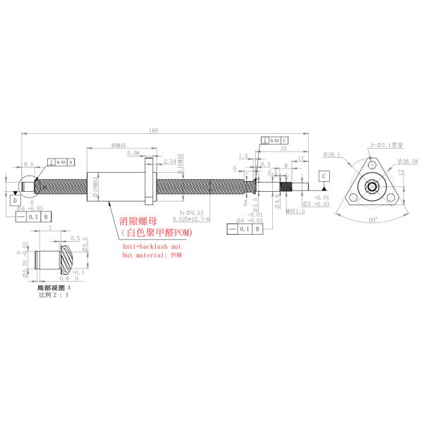 Customizable Trapezoidal Lead Screw with 9.53mm Diameter and 12.7mm Lead Anti-backlash Nut