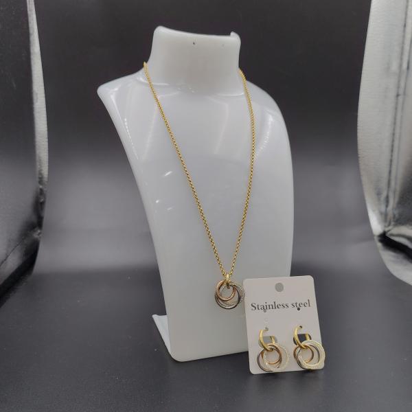 Newest Gold Color Stainless Steel  Earring ,Necklace , Bracelet Sets With Stone For Lady