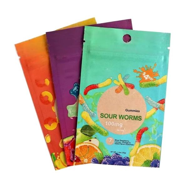 MOQ 100pcs Child Resistant Disposable Gummy Pouch Smell Proof Zipper Bag Custom Printed Packaging Security Bopp for Edibles