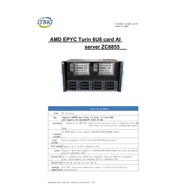 ZC6855 6U Rack Server for AI HPC with 8X600W GPU Support
