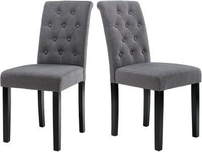 Button Tufted 	Upholstered Kitchen Chairs Fabric Dining Room With Solid Wood Legs