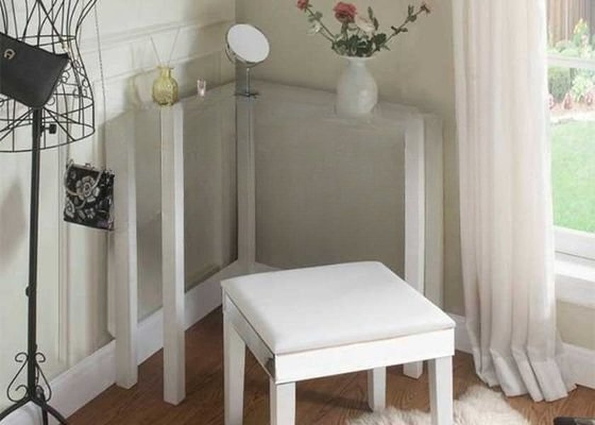 5-Drawer Dresser Vanity Dressing Table Set with Tri-Fold Mirror and Mirrored Stool