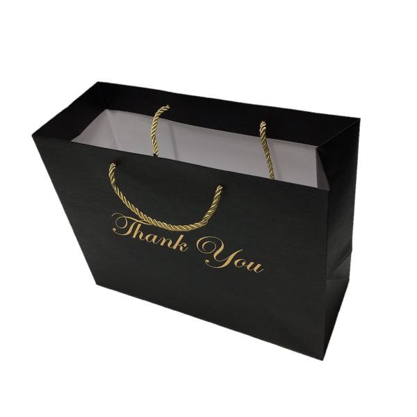 Large Luxury Custom Black Shopping Paper Bags For Gift Packaging Jewelry Clothes Boutique