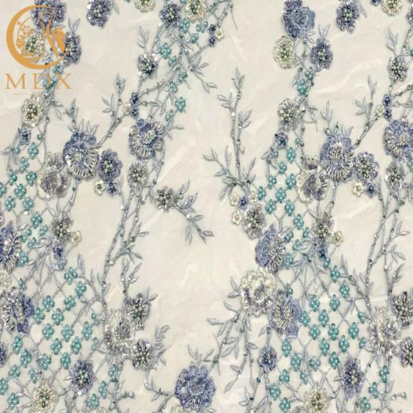 OEM 3D Handmade Beaded Embroidery Lace Fabric Multicolor