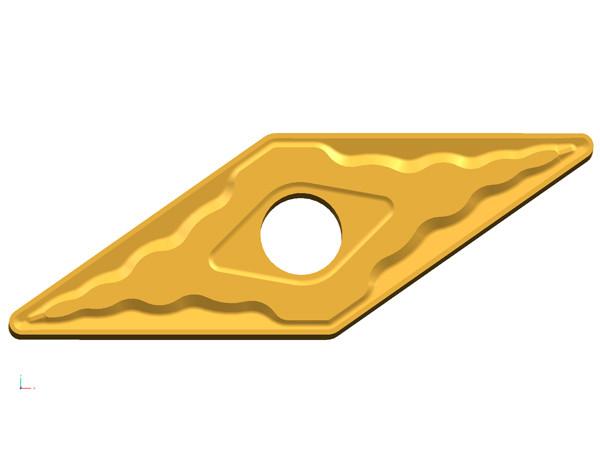Double-sided chip breaker for plain steel and alloy steel semi-finishing.