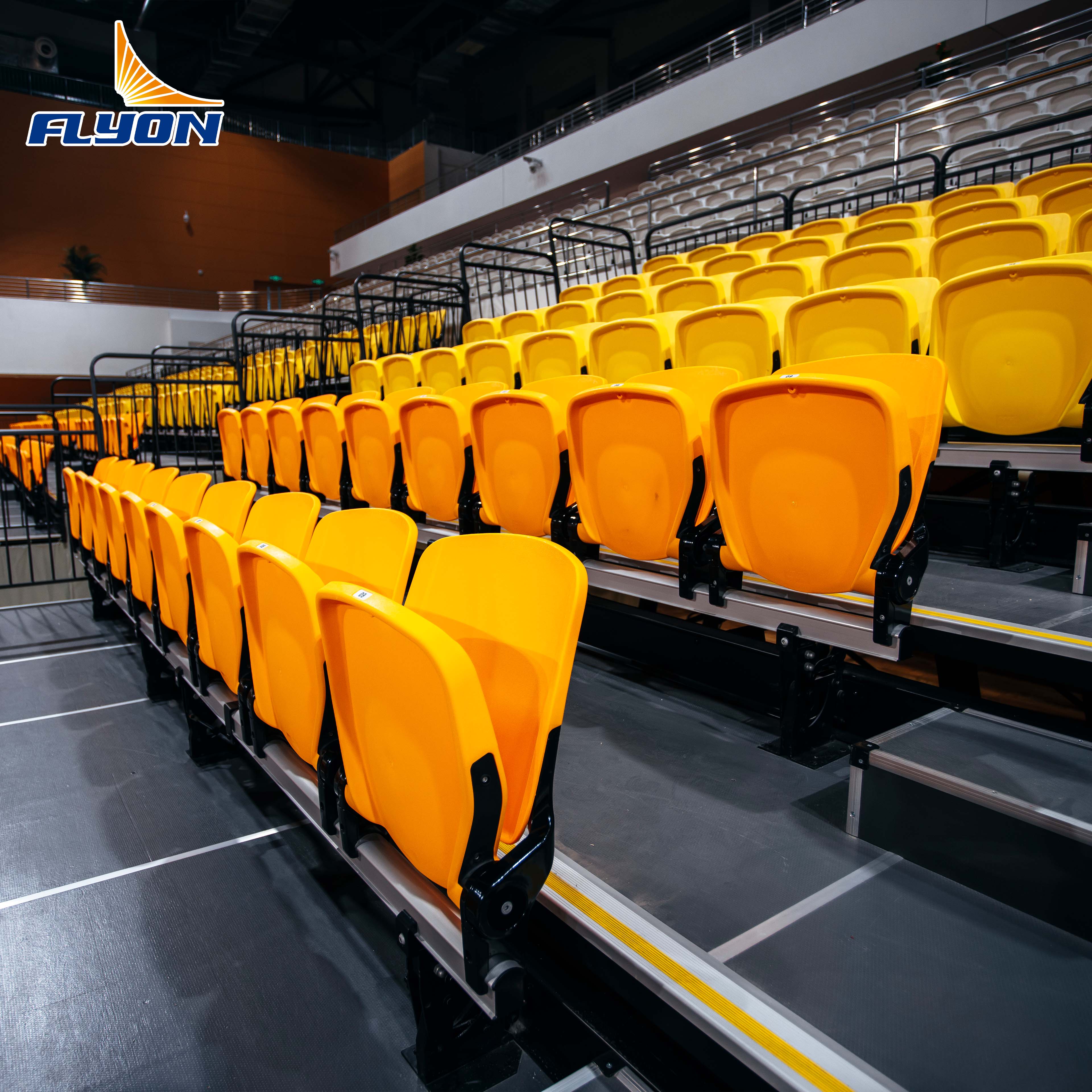 Electric Telescopic Retractable Bleacher Seating with Riser Mounted Folding Chairs and Waterproof Finish for Gym