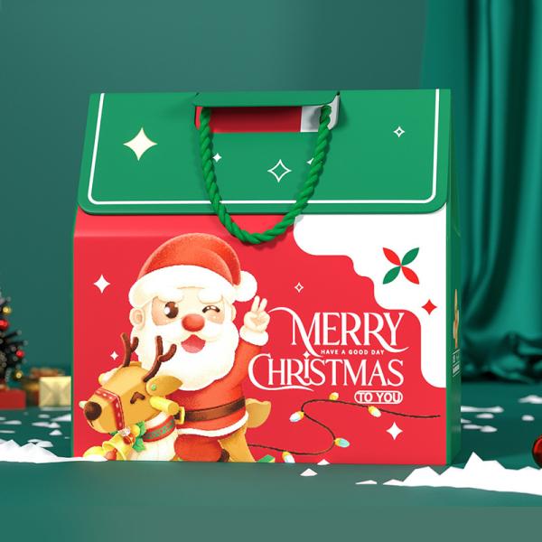 Caja de regalo de Navidad de lujo personalizada con asa, papel artístico de 157 g, cartón de 1000 g