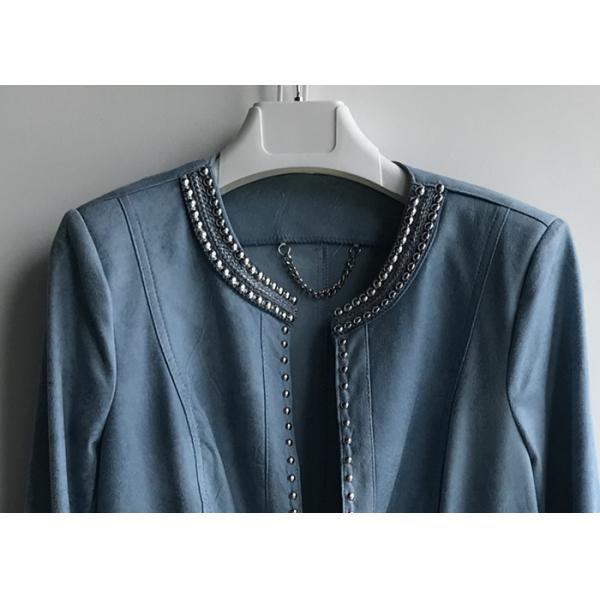 Casual Style Ladies Suede Jackets , Studs Decorated Ladies Pu Leather Jackets