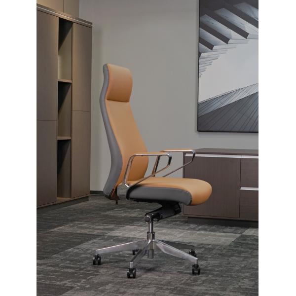 Conjoined Aluminum Armrest Leather Revolving Chair Brown Color