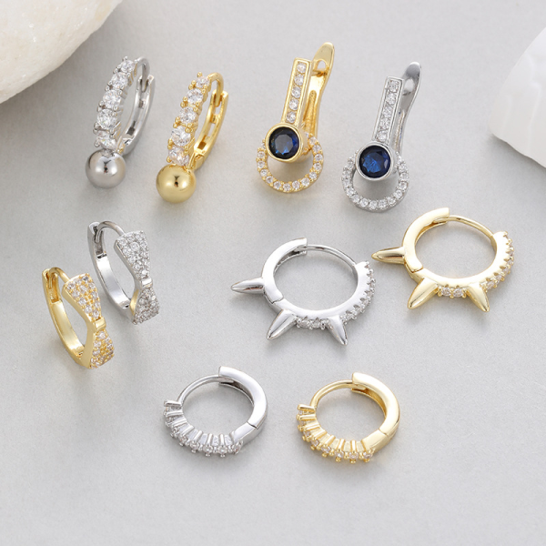 Wholesale 14k Gold Plated Willow Nail Ear Buckle Zircon Earrings Simple Light Luxury Niche Design Bow Jewelry Hoop Earring