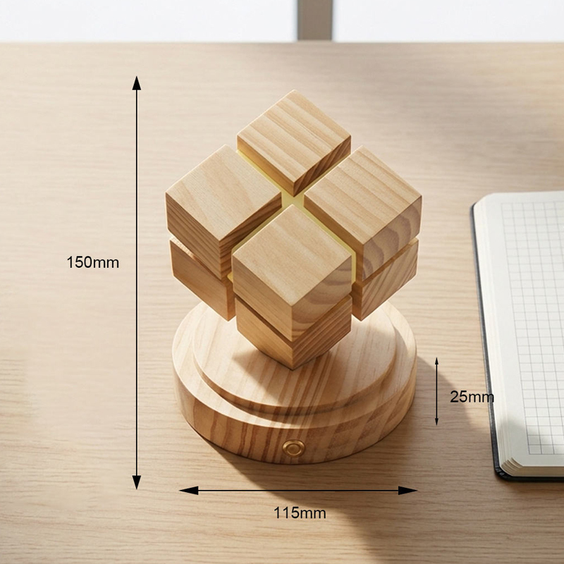 Novel Wooden Four Step Magic Cube Warm Light Lamp for Kids Gift Wood Base Table Night Light