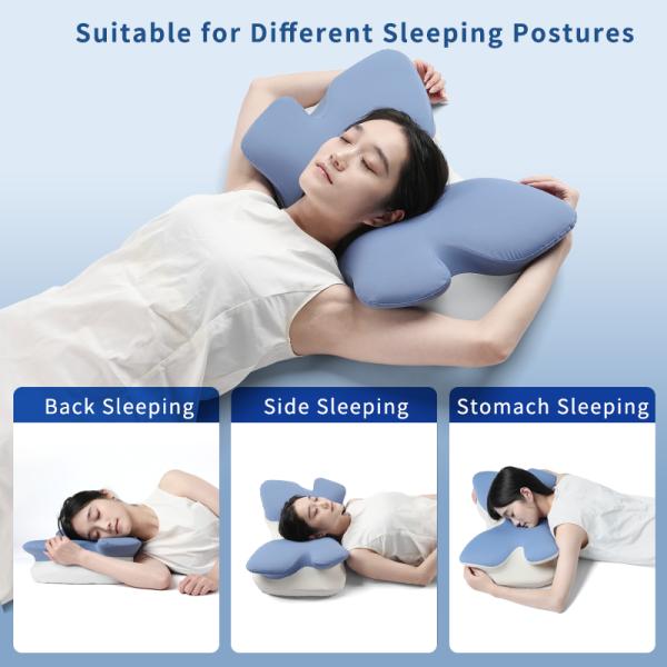 Oreiller en mousse à mémoire de forme profilé pour dormeurs sur le dos et sur le côté avec housse en polyester lavable en machine