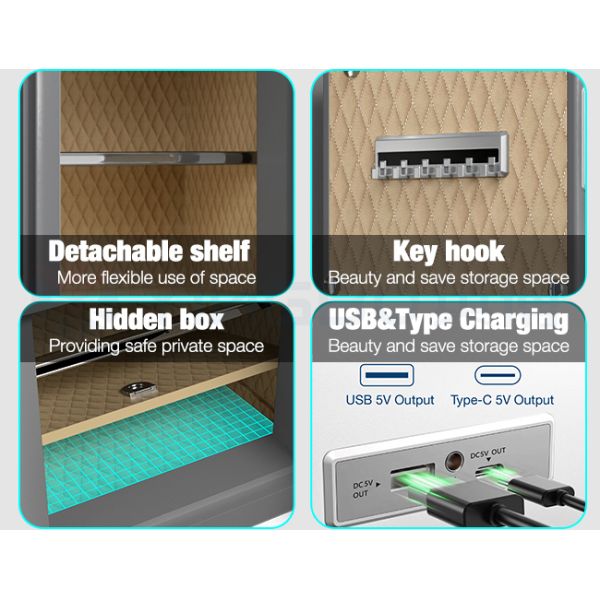 Detachable Shelf Smart Safe Box with USB & Type-C Charging, Suitable for Bedroom Storage Cabinet
