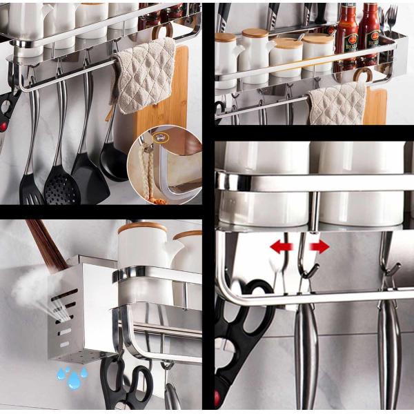 OEM ODM Wall Mounted Kitchen Shelf With Mirror Polished Stainless Steel 304 Material