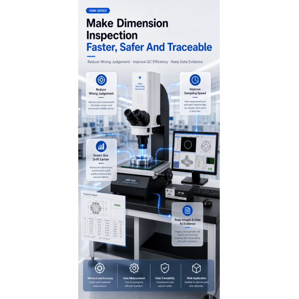 High Precision Video Measuring Microscope with 0.001mm Resolution and 350x280mm Glass Table