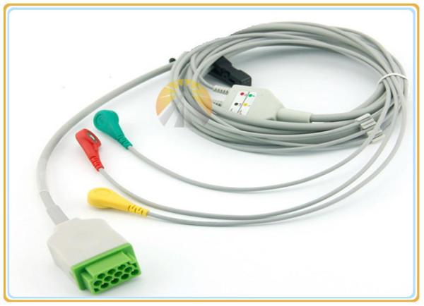 11 Pin One Piece ECG Cable , IEC Standard GE 3 Lead Ecg Cable 3.6 Meter Length