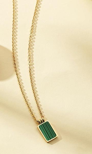 Vintage 18k Stainless Steel Fashion Necklaces Square Green Stone Pendant Necklace