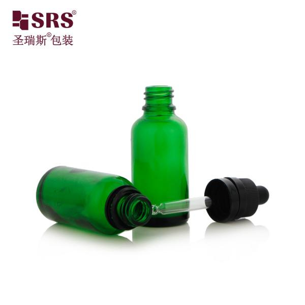 D008 Bouteille en verre vert brun semi-transparent en forme de moisissure de luxe CRC Cap de gouttelette inaltérable facile à utiliser pour l'essence capillaire