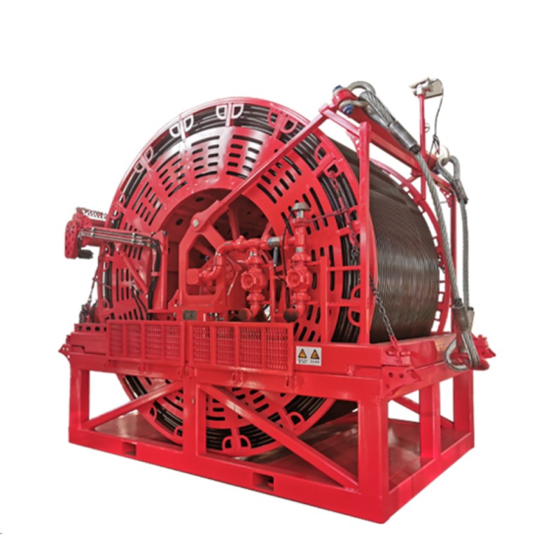 Heavy Duty Continuous Tubing Injection Reel for Coiled Tubing Units With Robust Drum and Level Wind System