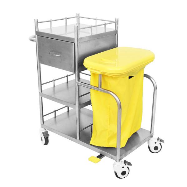 High Capacity Hospital Stainless Steel Trolley With Dirt Bag And Brake Casters Ss Dressing Trolley