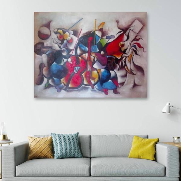 Handmade Abstract Oil Painting On Canvas Color Violin Music Figure Wall Art for Living Room Dec