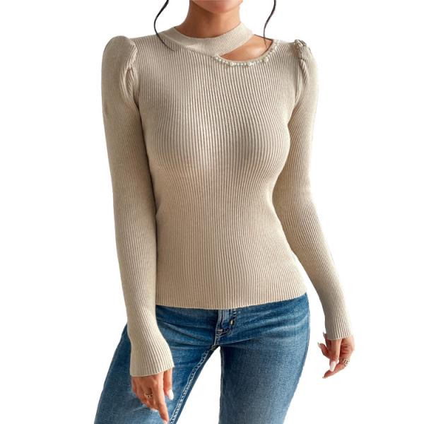 Autumn and winter new minimalist solid color design sense pearl pullover knitted women's sweater