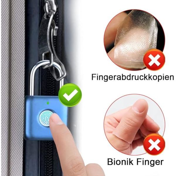 Hot Selling RARLUX Blue Mini IP67 Smart Fingerprint Padlock Zinc Alloy+ABS 304 Stainless Steel Button Cell Battery Travel