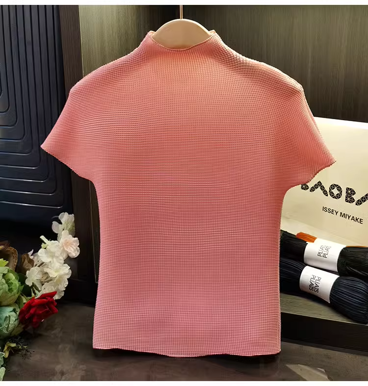 Classic Stretch Fabric Comfortable Breathable Small Stand Collar Corn T-shirt Short Sleeve Women's Clothing Women's t Dress