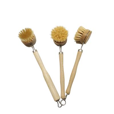 Dining Room Wooden Long Handled Scrubbing Brush 24cm Sisal Nylon Filament