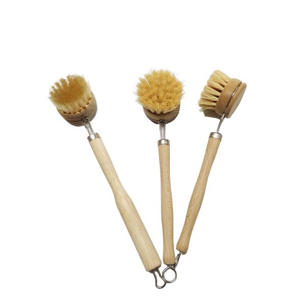 Dining Room Wooden Long Handled Scrubbing Brush 24cm Sisal Nylon Filament