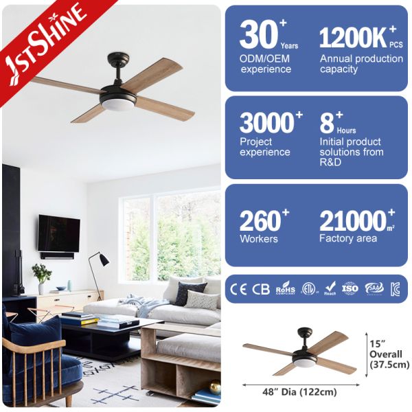 48 Inch Decorative Ceiling Fan with MDF Wood-Look Blades and Integrated LED Light for Bedroom and Office