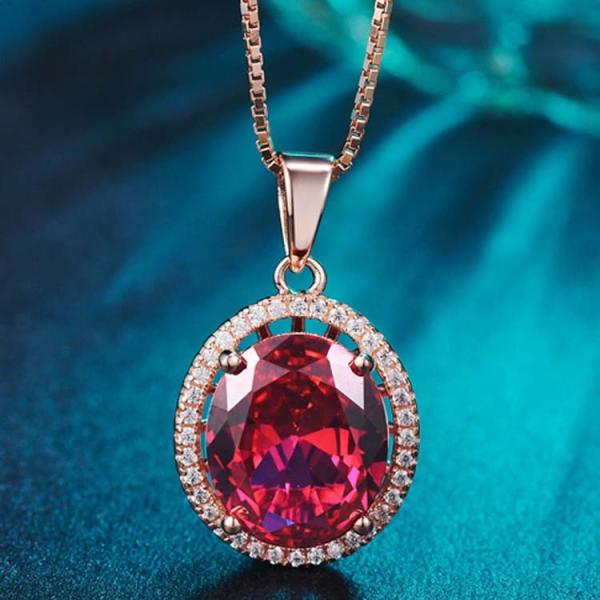 Rose Gold Plate Sterling Silver Oval Pink Cubic Zirconia Pendant Necklace 18 Inches（N12283）