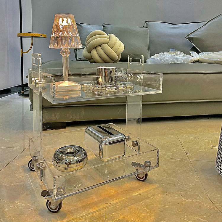 New Design Factory Customized Assembly Rolling Clear Lucite Perspex Food Trolleys Acrylic Storage Carts with Wheels
