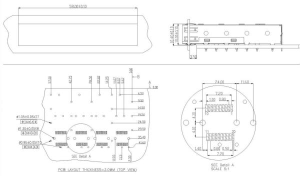 1x4 Ganged SFP Cage Connector Press Fit High Temperature Thermoplastic Housing