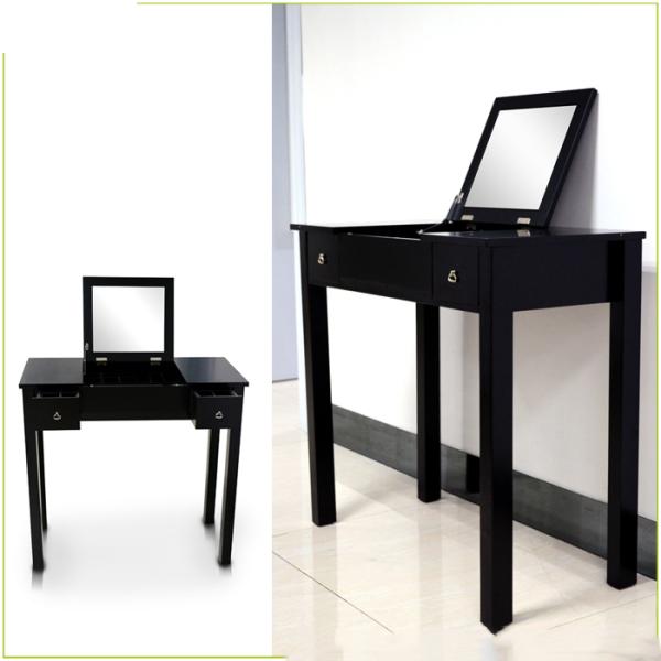 Black Solid Wood Material Large Capacity Wooden Mirror Table For Bedroom