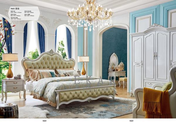 European Style Leather Upholstered King Size Frame Antique Bed