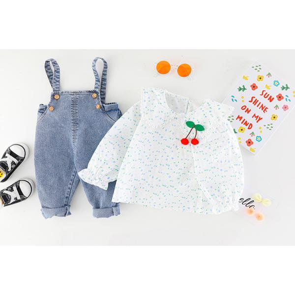 47.2in 120CM Blue Children'S Outfit Sets Flower Top Outfits Two Piece Suit