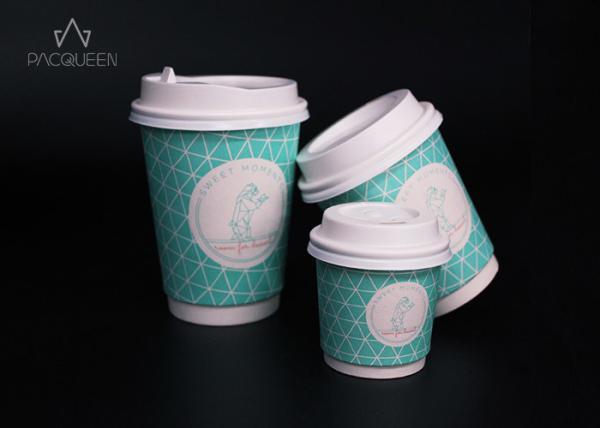 8oz / 12oz / 16 Oz Coffee Cups With Lids PE / PLA Lining High Temperature Resistant
