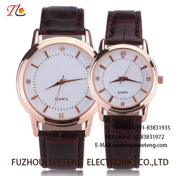 WHOLESALE PU STRAP AND ALLOY CASE QUARTZ  WATCHES WITH DIAMOND COUPLE WATCH