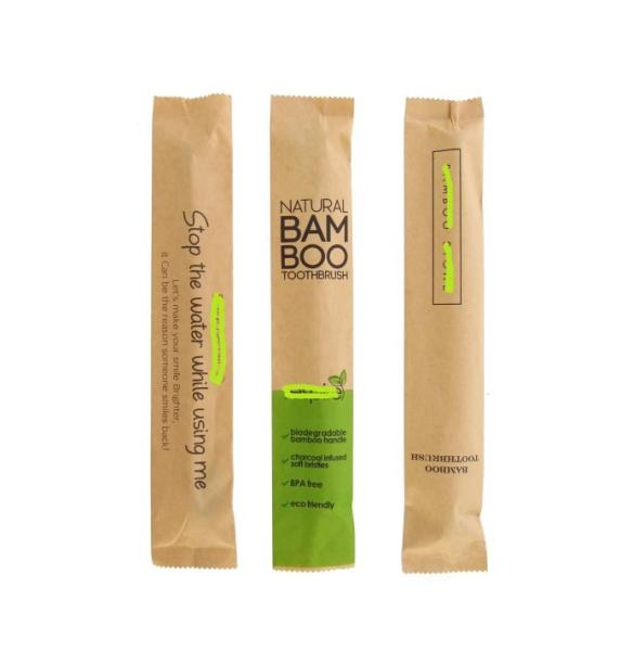 Reusable Paper Bag Pack Hotel Eco Bamboo Toothbrush with Soft Charcoal Bristles