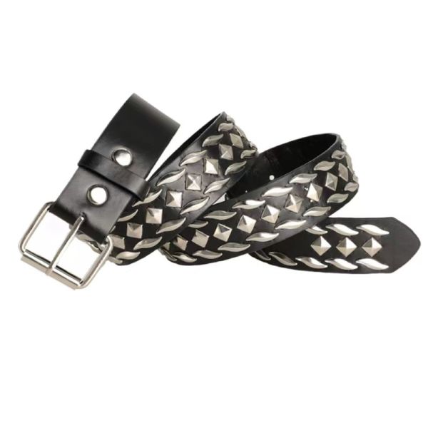 Willow Leaf Hardware Rivet Punk Dark Square Bead Belt Fashion Jeans Strap