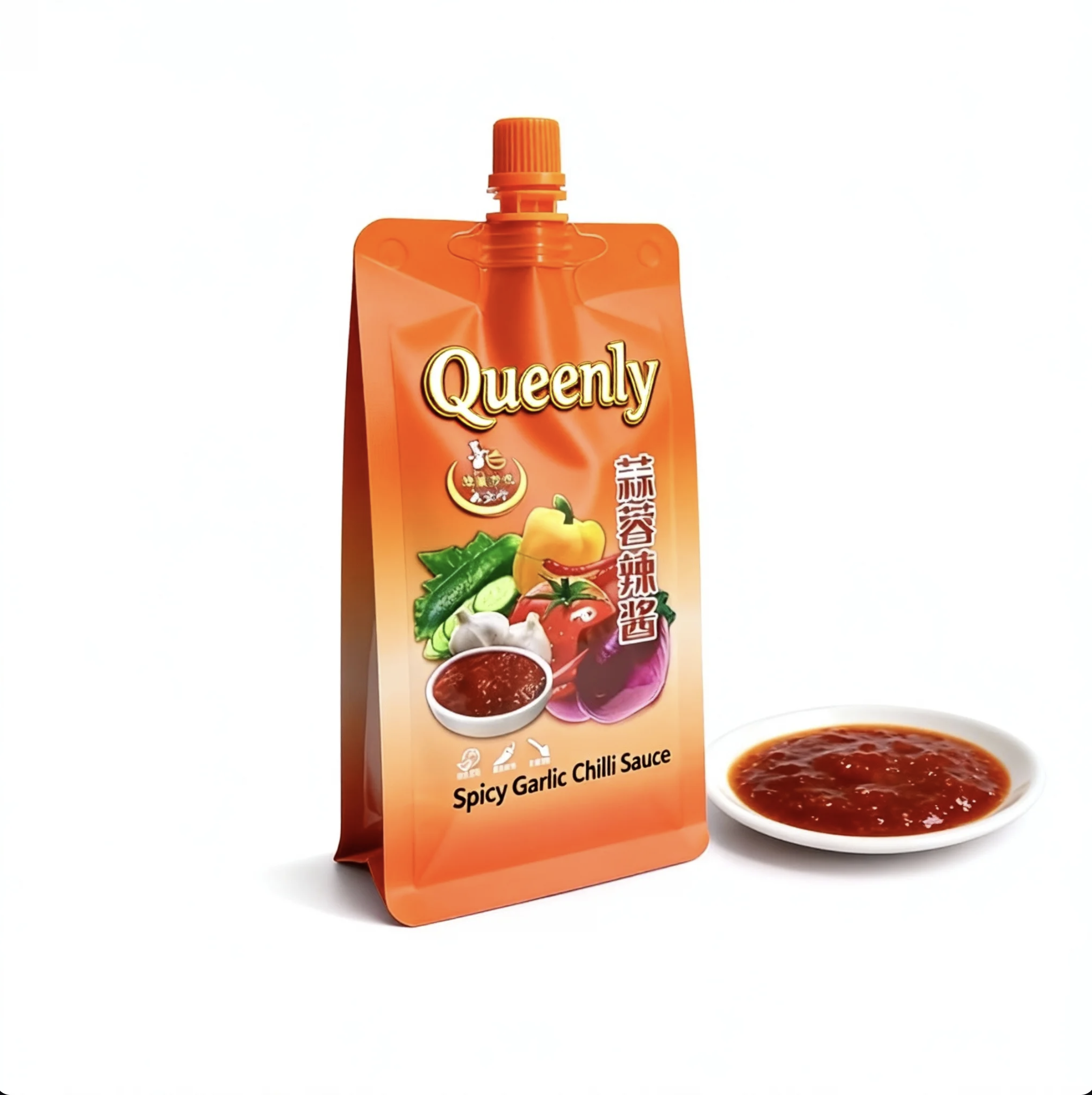 450g Garlic Chilli Sauce Packaging Bag Flat Bottom Shelf Stable Oil Resistance With Spout