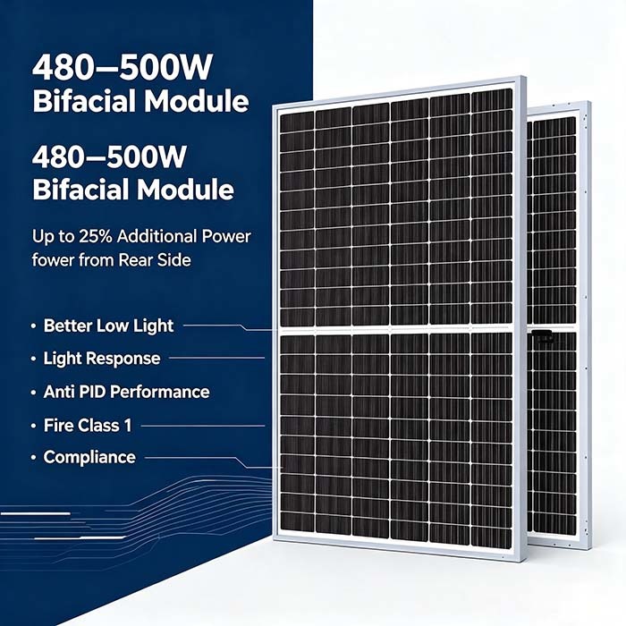 MC4‑Compatible 495W N‑Type Solar Panel, 1500V DC Maximum System Voltage