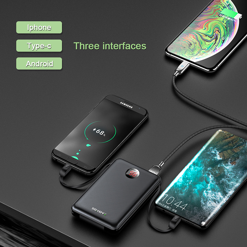 LCD показывает встроенный банк 10000mAh силы кабеля для андроида