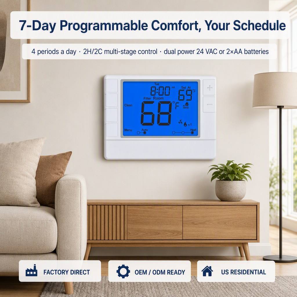 Coiiwsei Blue LCD Display Intelligent Temperature Controller for Indoor in Hotels and Houses
