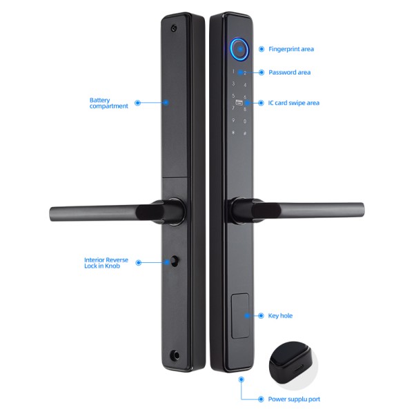 Stainless Steel European Standard Smart Lock Outdoor Waterproof Fingerprint Lock Narrow Frame Door Aluminium Alloy Door Lock