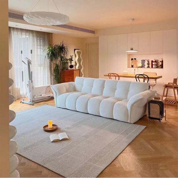 Lily Sofa Cream Style Modern Minimalist Designer Petal Light French Straight Row Living Room Fabric Sofa