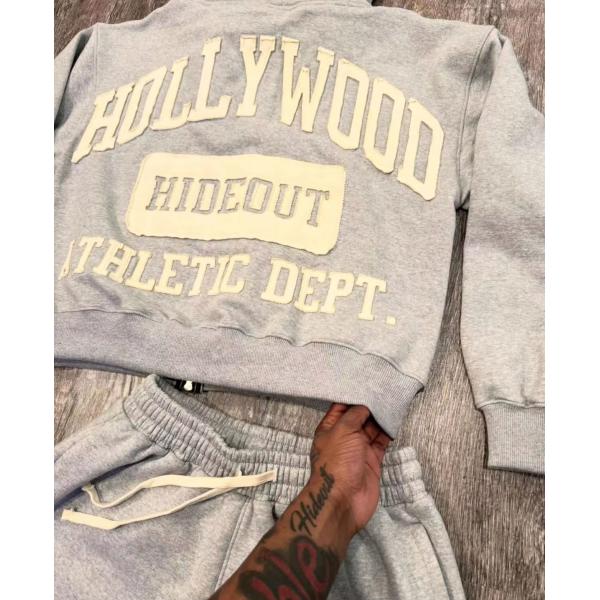 Custom Unisex Sweatsuits Cotton Jogger Suits 2 Piece Set Patchwork Screen Print Plain Baggy Tracksuit for Men Hoodie Short Set