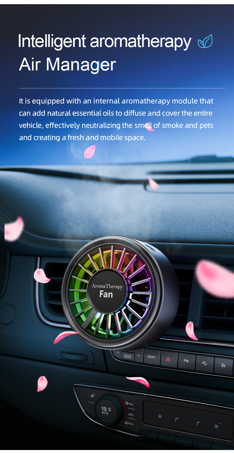FUSMLI Electric Type-C Colorful Angle Adjustment Carbon Fiber Design Luxury Texture Car Vent Portable Fan with Silent Operation